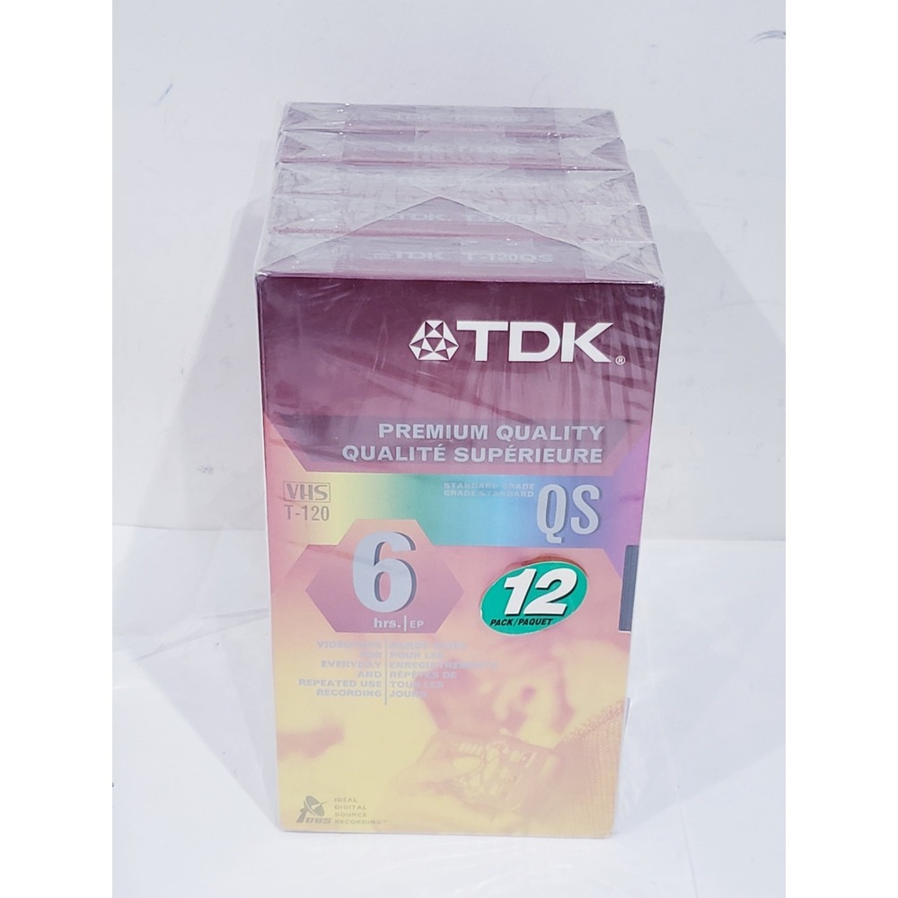 Lot of 5 TDK QS T-120 VHS 6 hours Premium Quality Blank VCR Tape - New & Sealed